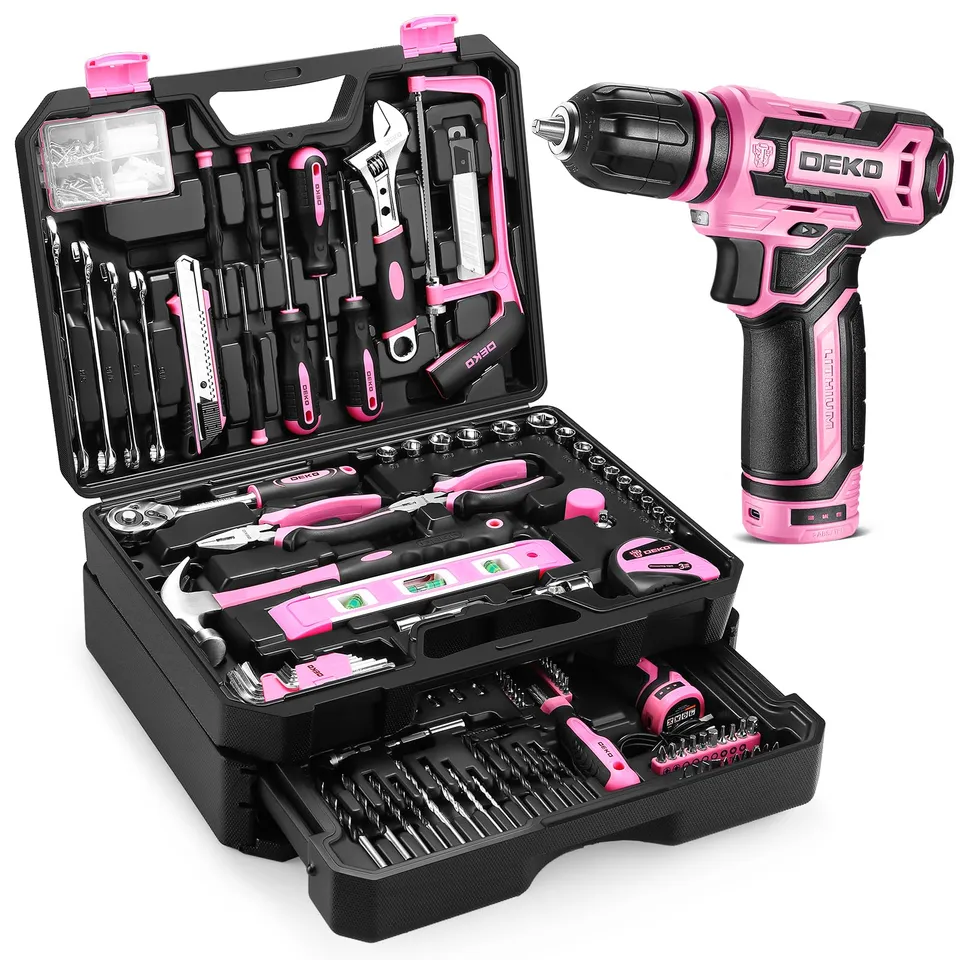 DEKOPRO TOOL KIT kit d’outils 238 pièces rose avec perceuse 12 V