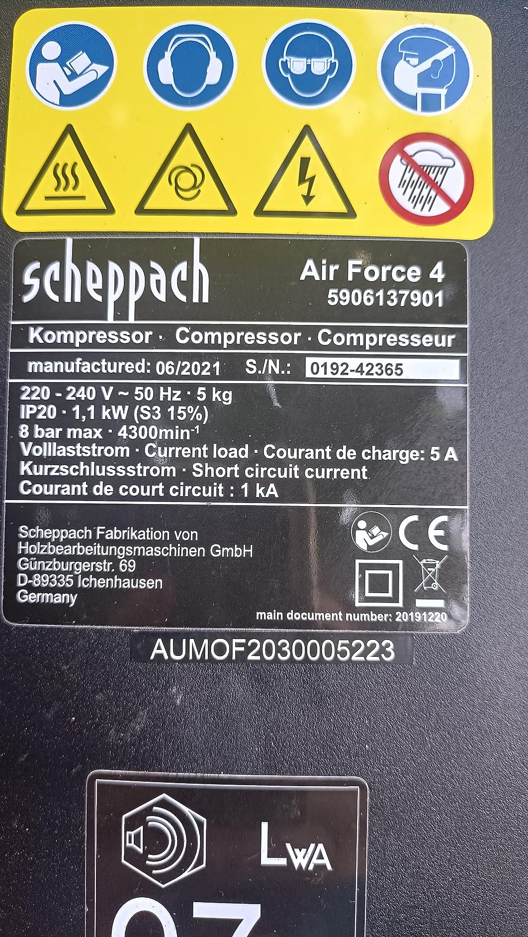 Scheppach HC Series Airforce4 compresseur portatif 8 bar
