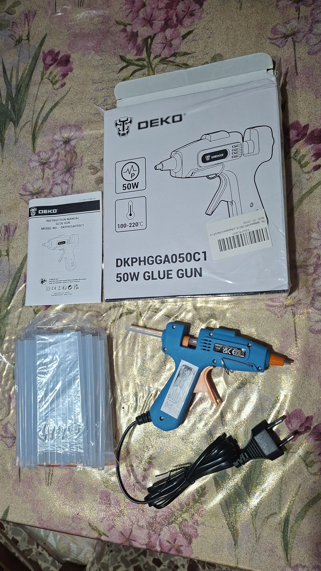 DEKOPRO POWER TOOLS pistolet à colle chaude 50 W turquoise 85 bâtons