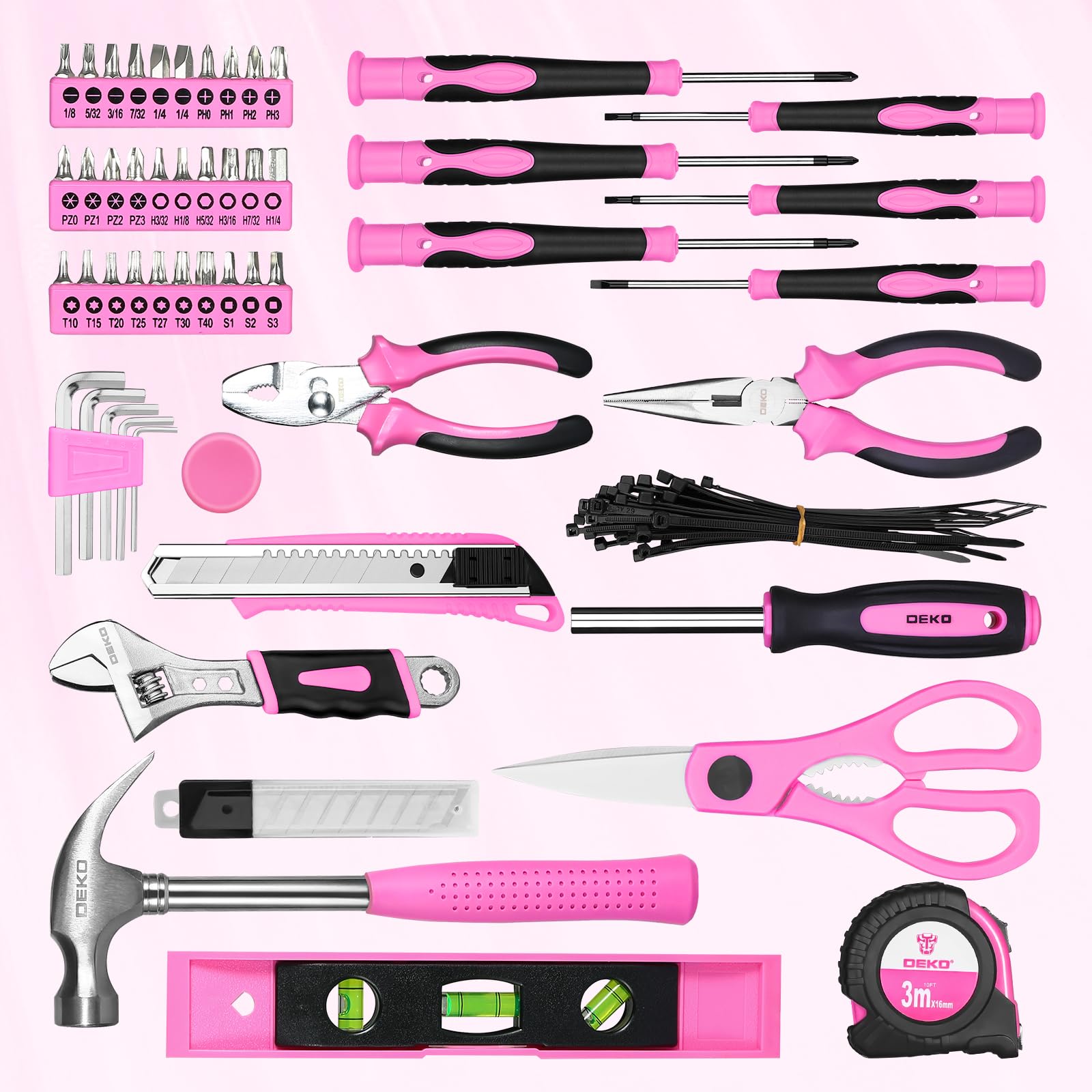 DEKOPRO TOOL KIT kit d’outils 110 pièces rose en chrome vanadium