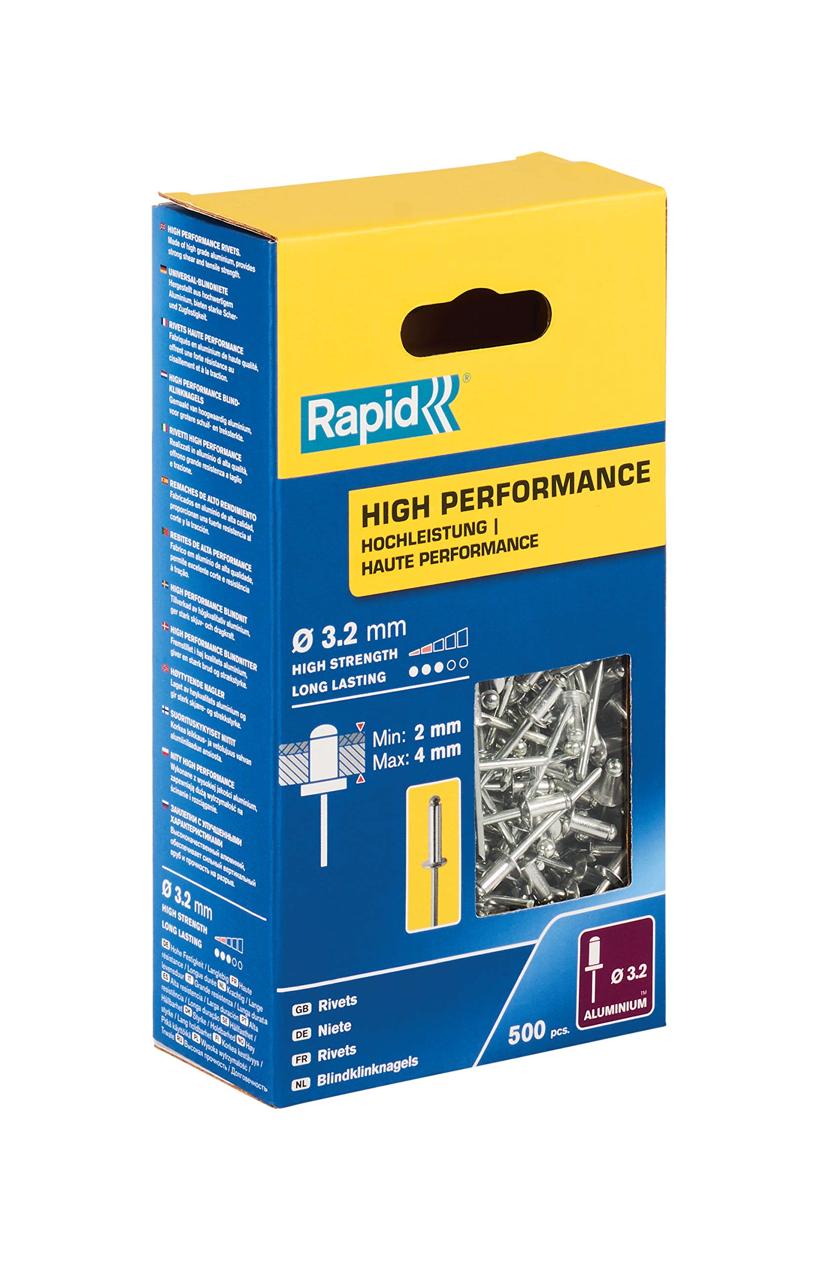 Rapid’os 16 Rivetage rivets haute performance aluminium Ø3,2 × 8 mm, lot de 500