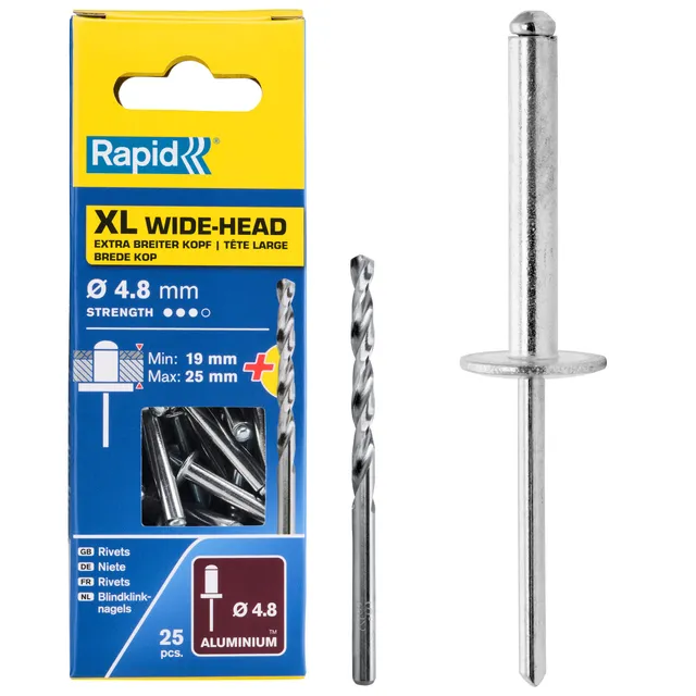 Rapid Rivetage XL rivets 4 × 10 mm, lot de 50 avec foret