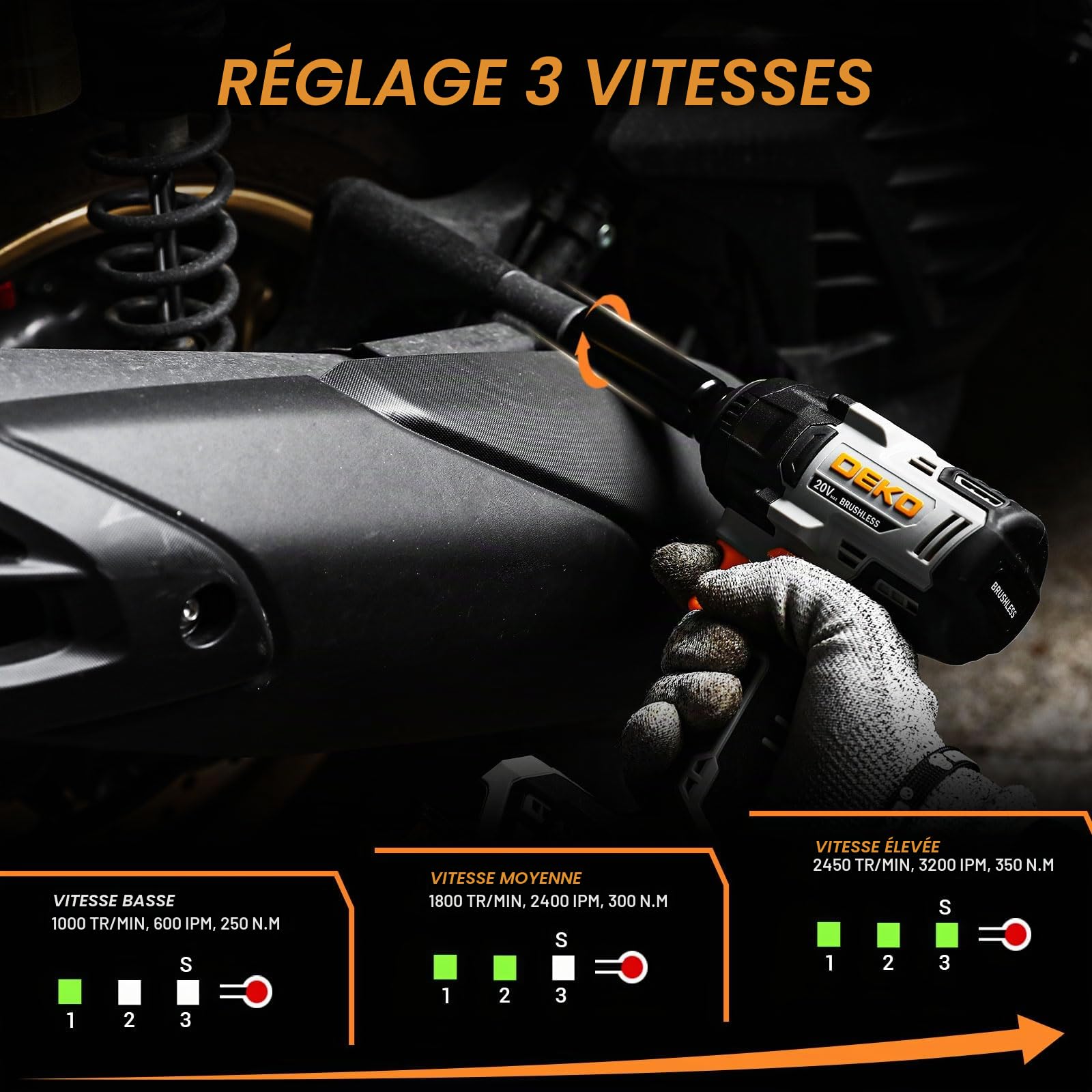 DEKOPRO POWER TOOLS clé à choc sans fil 350 N·m, 2 batteries 2 Ah