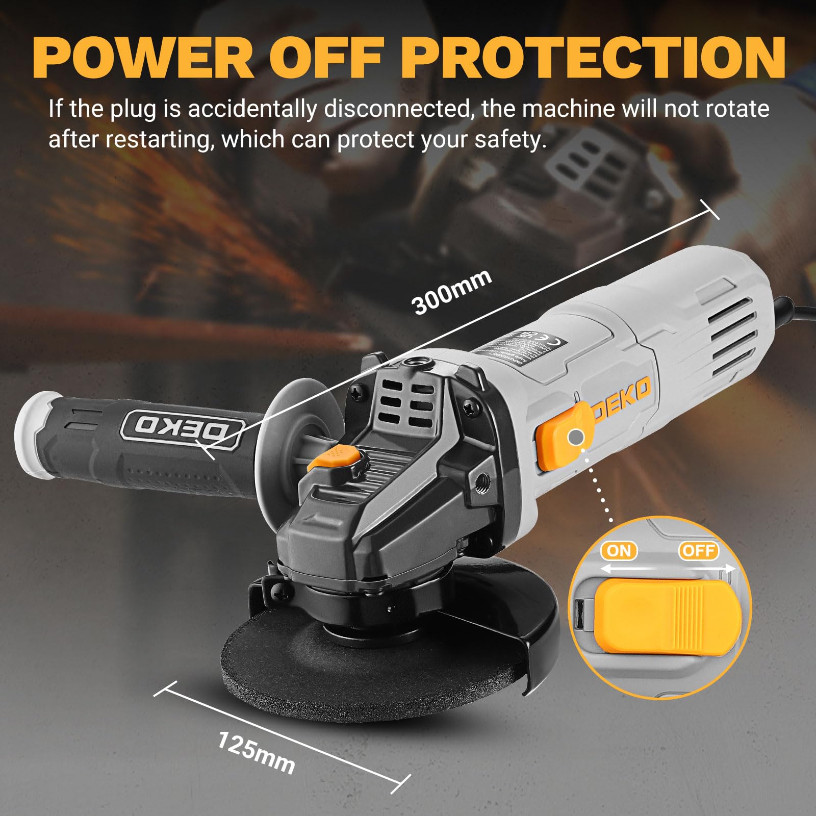 DEKOPRO POWER TOOLS meuleuse d’angle 800 W 125 mm avec poignée auxiliaire