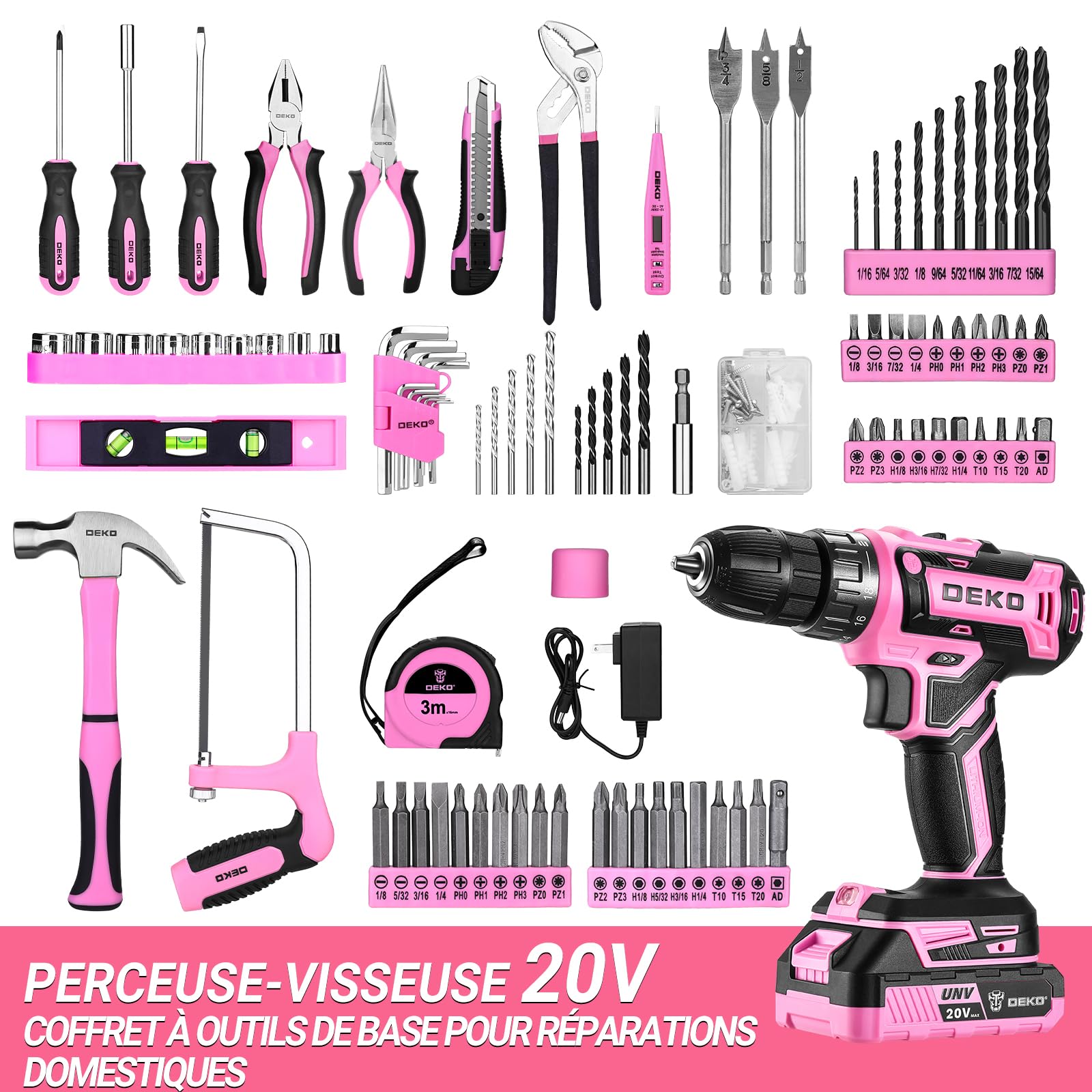 DEKOPRO TOOL KIT coffret 186 pièces bleu avec perceuse 20 V