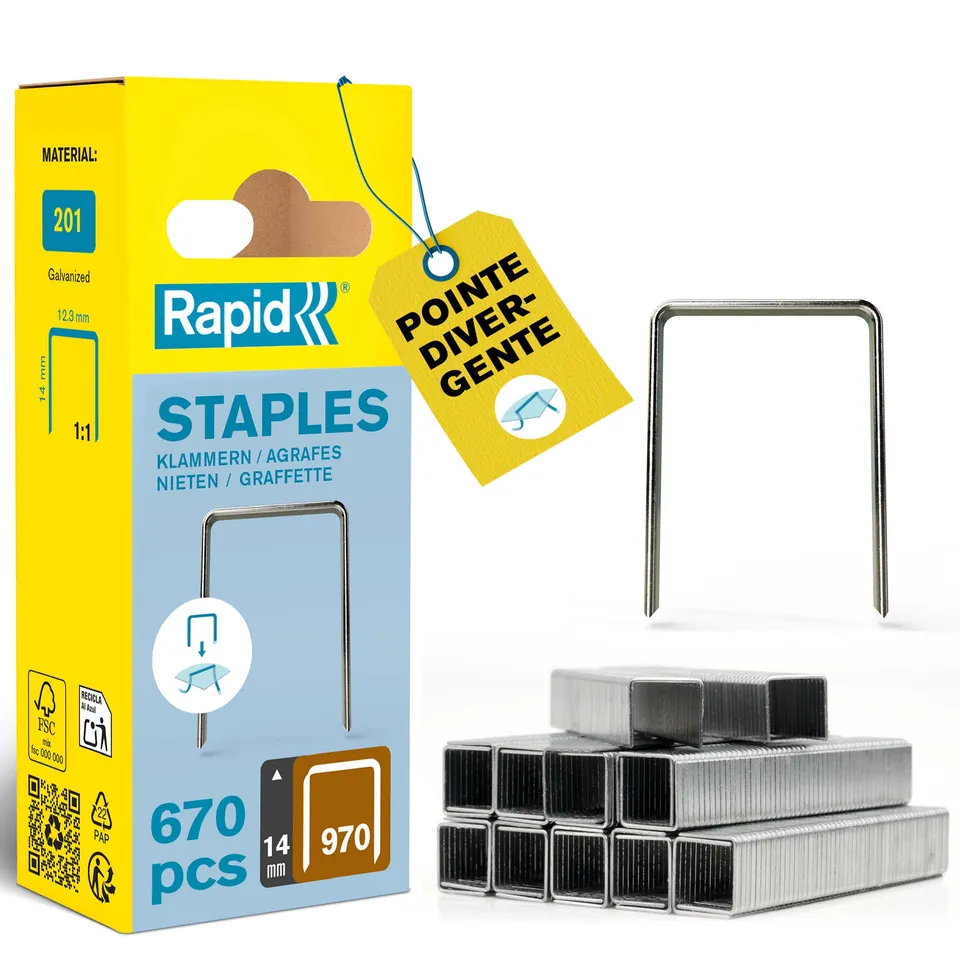 Rapid’os 16 Agrafage 970 agrafes fil plat 14 mm 672 pièces galvanisées