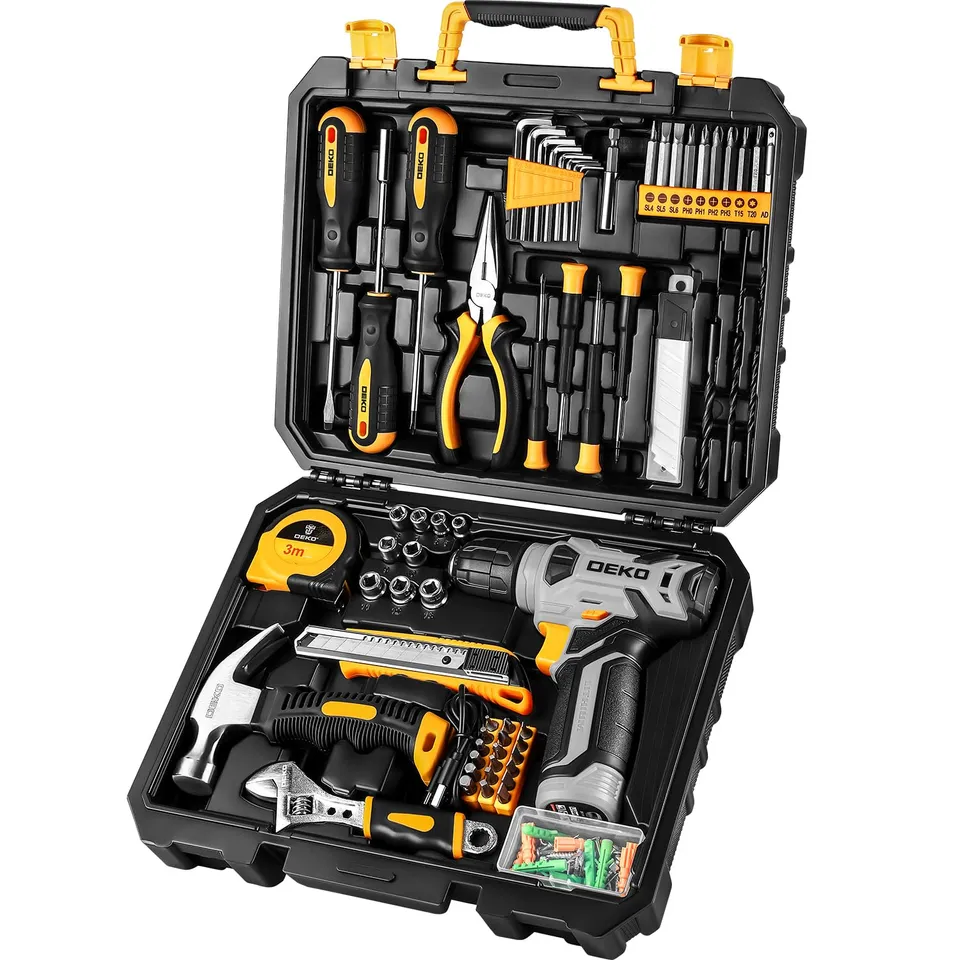 DEKOPRO TOOL KIT kit d’outils 126 pièces bleu gris avec perceuse 8 V
