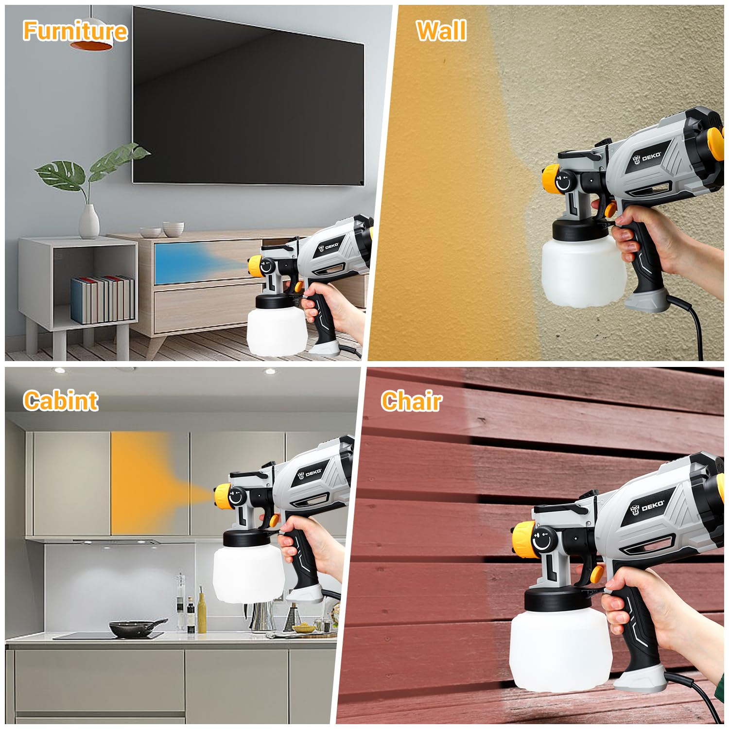 DEKOPRO PAINT SPRAYER pistolet de peinture 1000 W, 1200 ml, gris-jaune