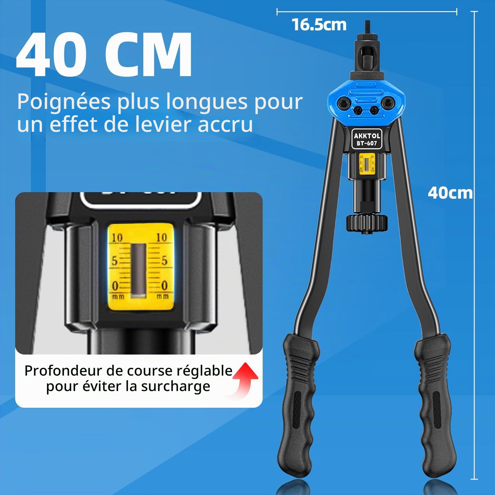 AKKTOL Rivet Nut Tools BT607 pince à écrous à sertir bleue, kit 80 pièces