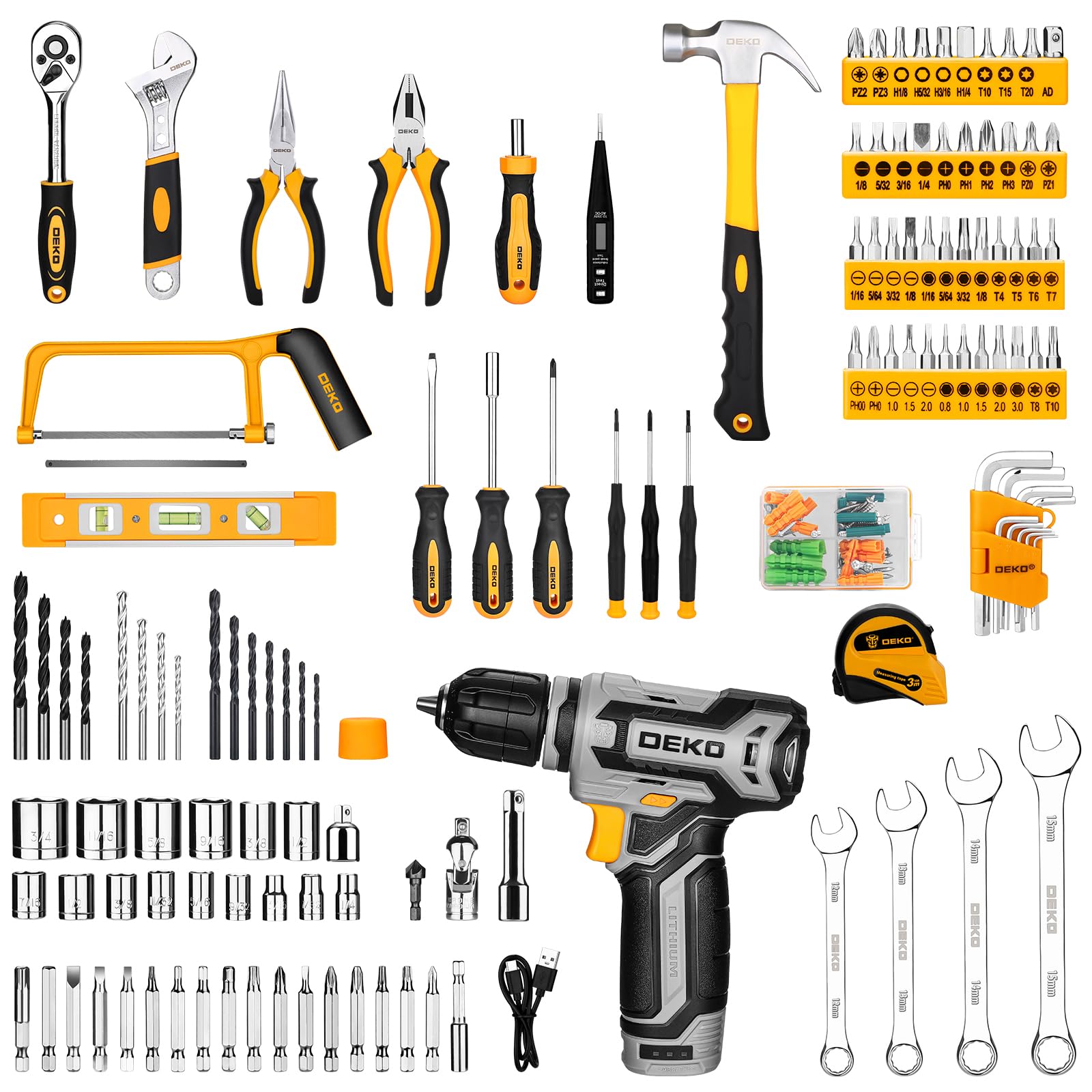 DEKOPRO TOOL KIT Coffret à outils 238 pièces avec perceuse 12 V gris