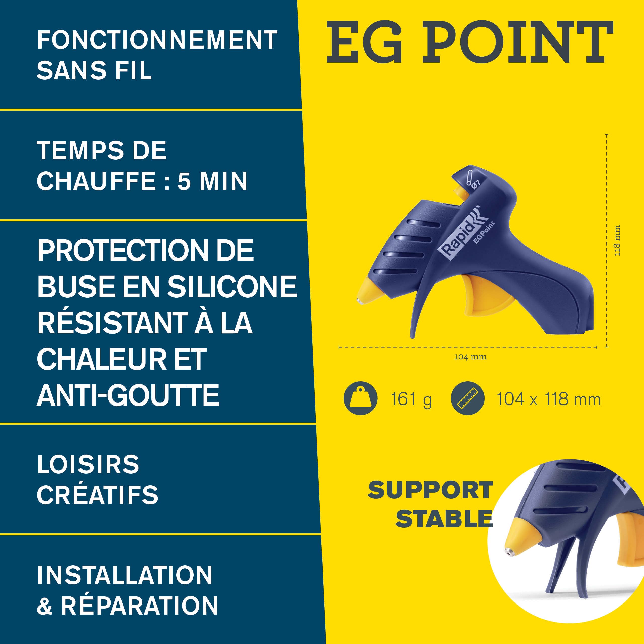 Rapid’os 16 Collage EG Point pistolet à colle sans fil 7 mm emballage PRO FSC